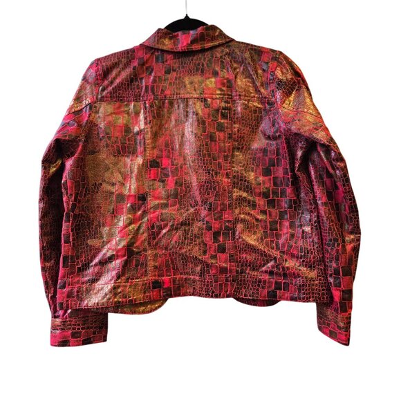Vintage Y2K Red Metallic Faux Croc Coated Jacket PM Unique Statement - Picture 3 of 10